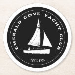 Personalized yacht club. Custom sail sailing boat Round Paper Coaster<br><div class="desc">Personalized yacht club logo.  Sailing. Yachting.  Boating.</div>