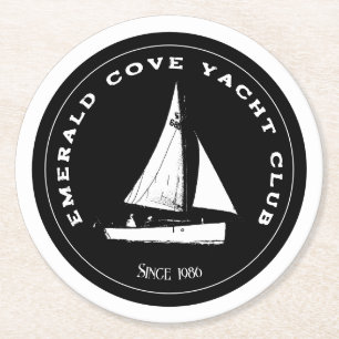 Personalized yacht club. Custom sail sailing boat Round Paper Coaster
