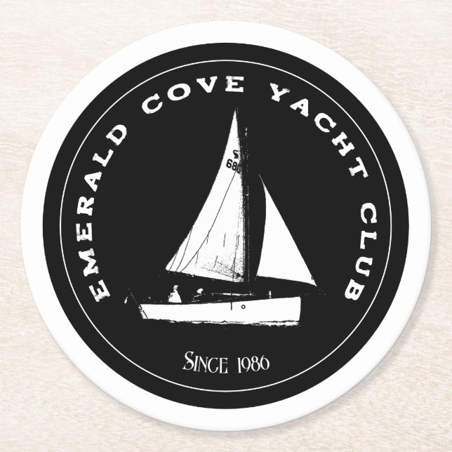 Personalized yacht club. Custom sail sailing boat Round Paper Coaster (Front)