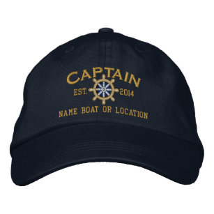 Personalized YEAR and Names Captain Wheel Embroidered Hat