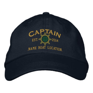 Personalized YEAR and Names Captain Wheel Embroidered Hat