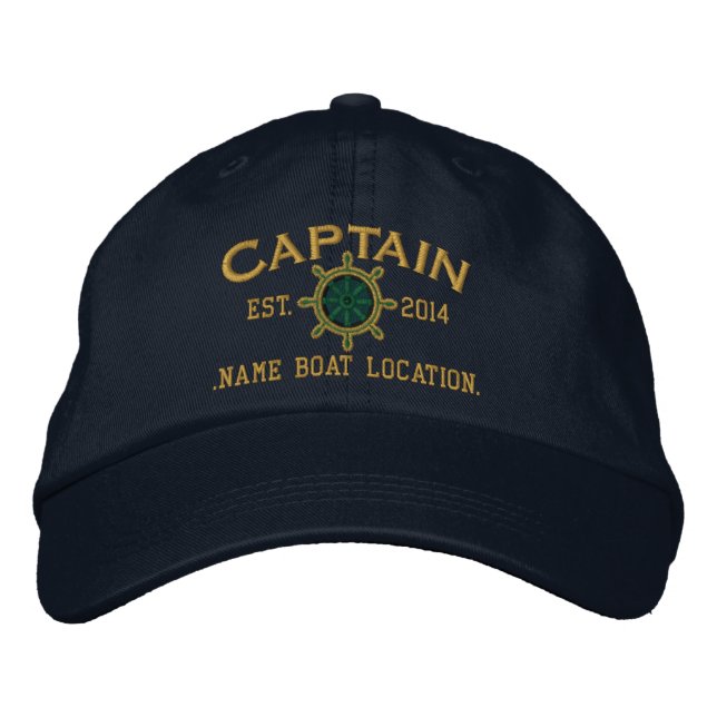Personalized YEAR and Names Captain Wheel Embroidered Hat (Front)