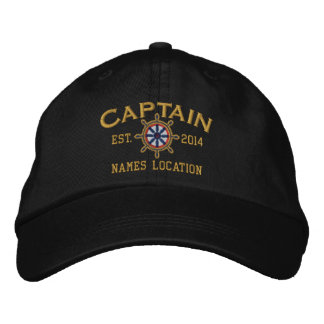 Personalized YEAR and Names Captain Wheel Embroidered Hat