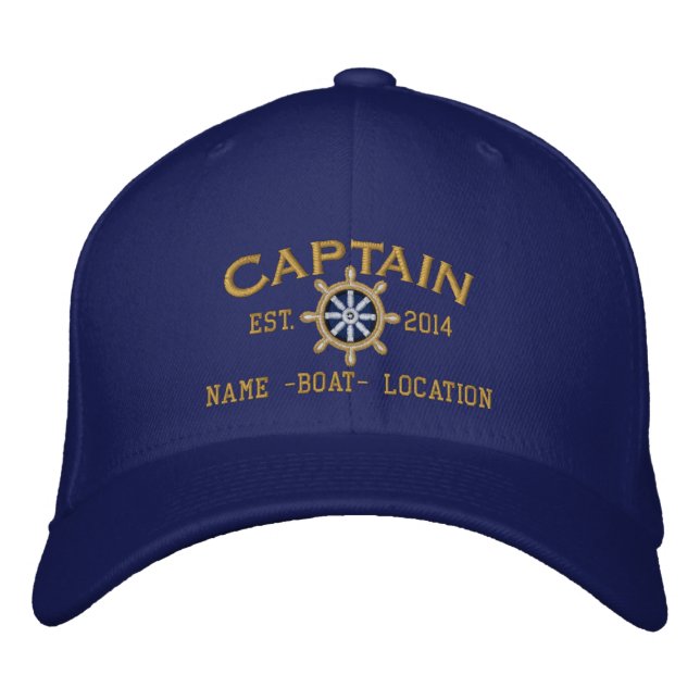Personalized YEAR and Names Captain Wheel Embroidered Hat (Front)