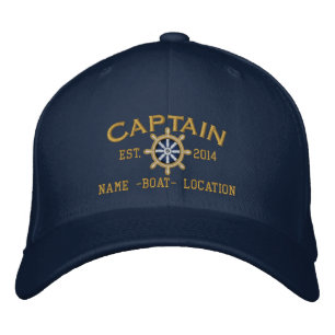 Personalized YEAR and Names Captain Wheel Embroidered Hat