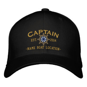 Personalized YEAR and Names Captain Wheel Embroidered Hat