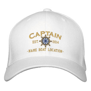 Personalized YEAR and Names Captain Wheel Embroidered Hat