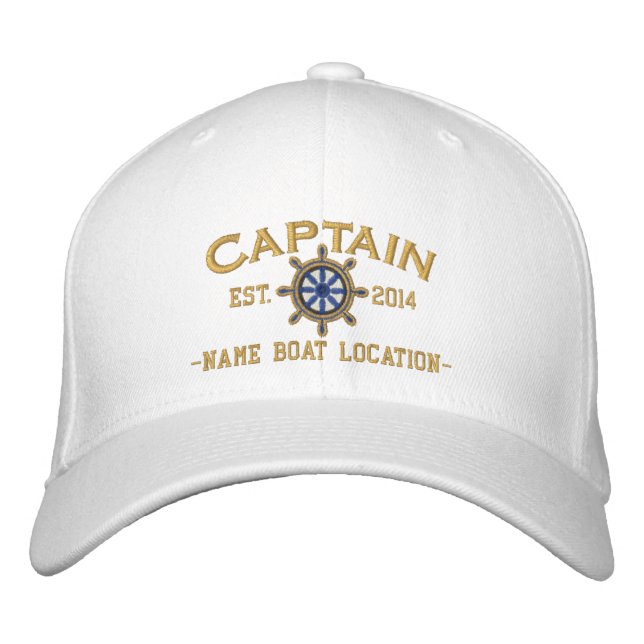 Personalized YEAR and Names Captain Wheel Embroidered Hat (Front)