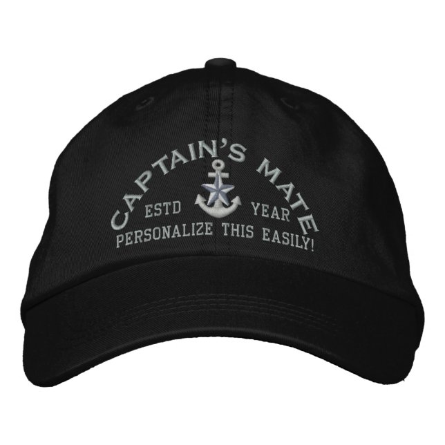Personalized YEAR and Names Captain's Mate Silver Embroidered Hat (Front)