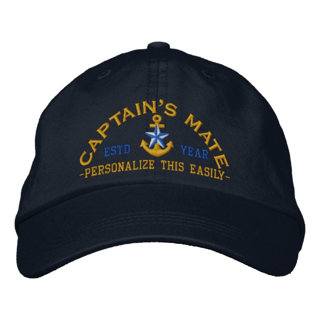 Personalized YEAR and Names Captain's Mate Star Embroidered Hat (Front)