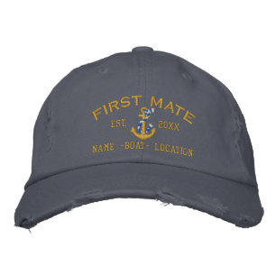 Personalized YEAR and Names First Mate Gold Anchor Embroidered Hat