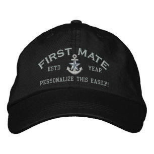 Personalized YEAR and Names First Mate Silver Star Embroidered Hat