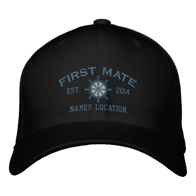 Personalized YEAR and Names First Mate Wheel Embroidered Hat (Front)