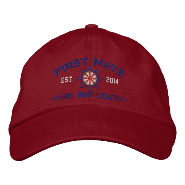 Personalized YEAR and Names First Mate Wheel Embroidered Hat (Front)