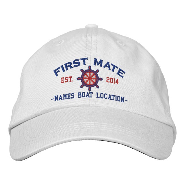 Personalized YEAR and Names First Mate Wheel Embroidered Hat (Front)