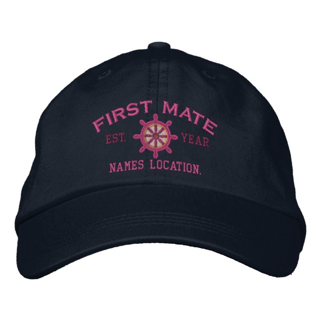 Personalized YEAR and Names First Mate Wheel Embroidered Hat (Front)
