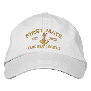 Personalized YEAR and Names for First Mate Anchor Embroidered Hat