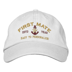 Personalized YEAR Name First Mate Gold Star Anchor Embroidered Hat