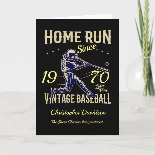 Personalized Year Vintage Baseball Black Birthday Card (Front)
