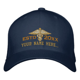 Personalized Year Your Text Medical Caduceus Embroidered Hat