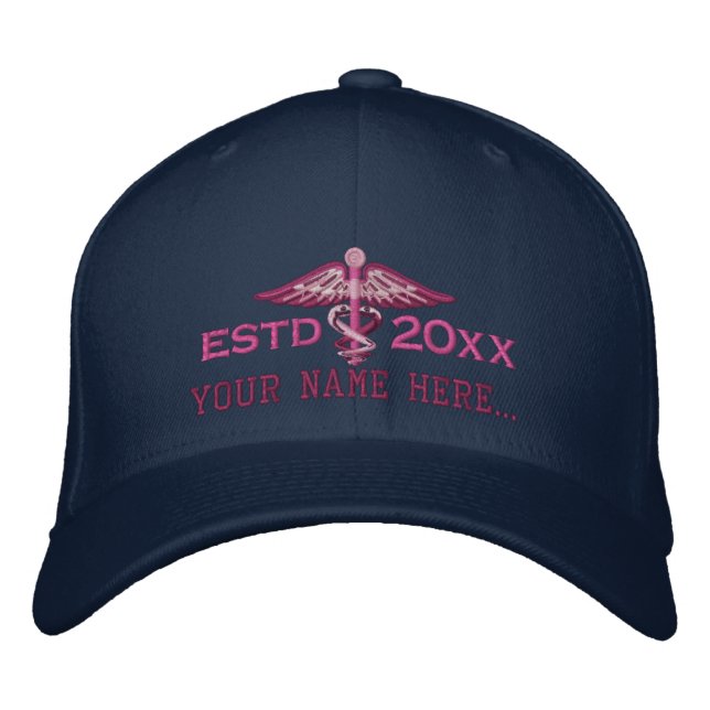 Personalized Year Your Text Medical Caduceus Embroidered Hat (Front)