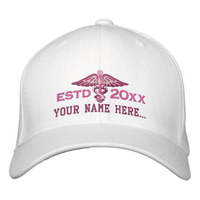 Personalized Year Your Text Medical Caduceus Embroidered Hat (Front)