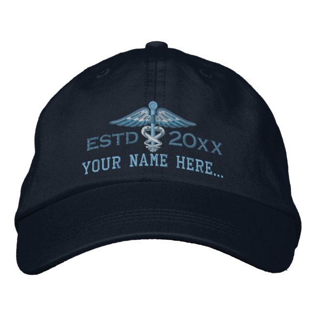 Personalized Year Your Text Medical Caduceus Embroidered Hat (Front)
