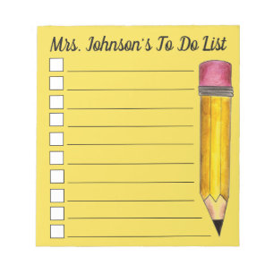 Personalized Yellow #2 Pencil Teacher To Do List Notepad