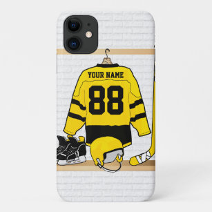 Personalized Yellow and Black Ice Hockey Jersey Case-Mate iPhone Case