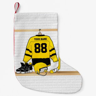 Personalized Yellow and Black Ice Hockey Jersey Small Christmas Stocking