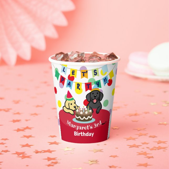 Personalized Yellow and Black Labradors Birthday Paper Cups (Insitu)