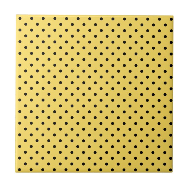 Personalized Yellow and Black Polka Dot Pattern Tile (Front)