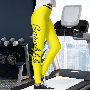 Personalized Yellow And Black Stripes Custom Name Leggings