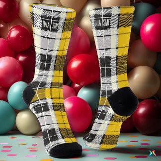 Personalized Yellow and Black Tartan Plaid Custom Socks