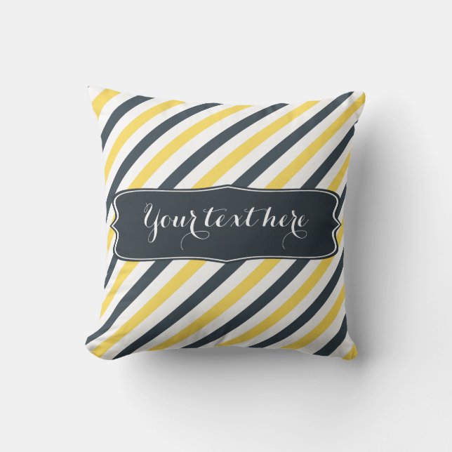 Personalized Yellow and Charcoal Grey Stripes Throw Pillow (Front)