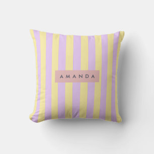 Personalized Yellow and Lavender Pastel Stripe Throw Pillow