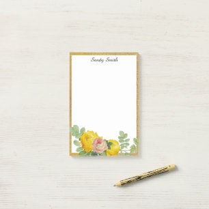 Personalized Yellow and Pink Roses Floral  Post-it Notes