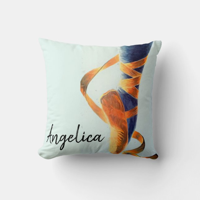 Personalized Yellow Ballerina Slipper Throw Pillow (Front)