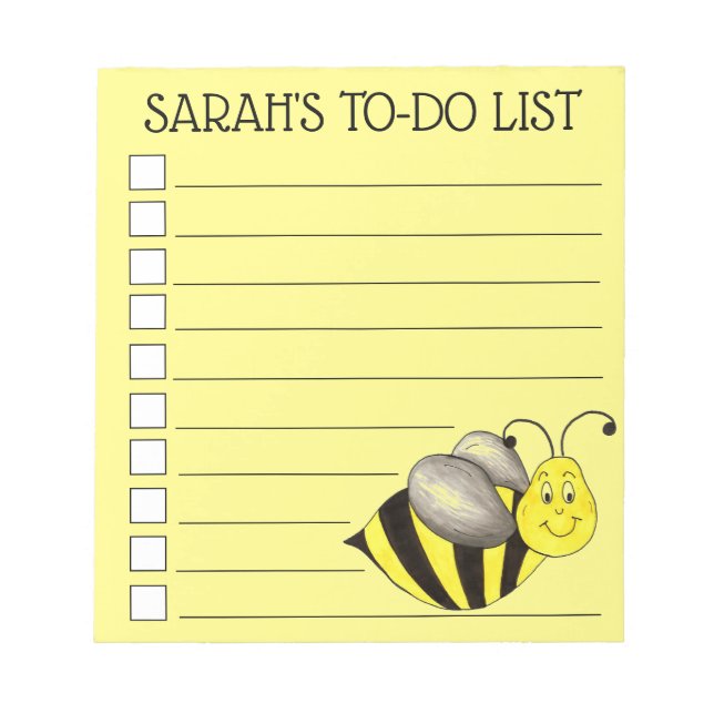 Personalized Yellow Bee Bumblebee To Do List Notepad (Front)