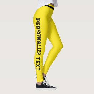 Personalized Yellow Black Striped Cute Athleisure Leggings