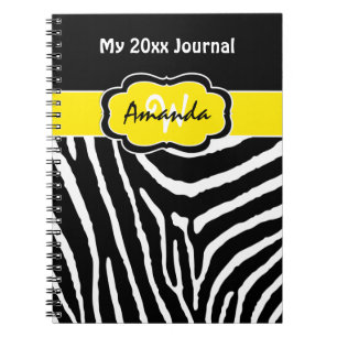 Personalized Yellow Black White Zebra Journal