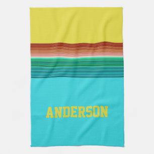 Personalized Yellow Blue Multicolor Stripe Pattern Kitchen Towel