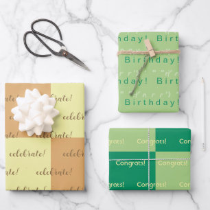 Personalized Yellow Brown Green Birthday, Congrats Wrapping Paper Sheet