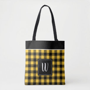 Personalized Yellow Buffalo Check Plaid Tote Bag