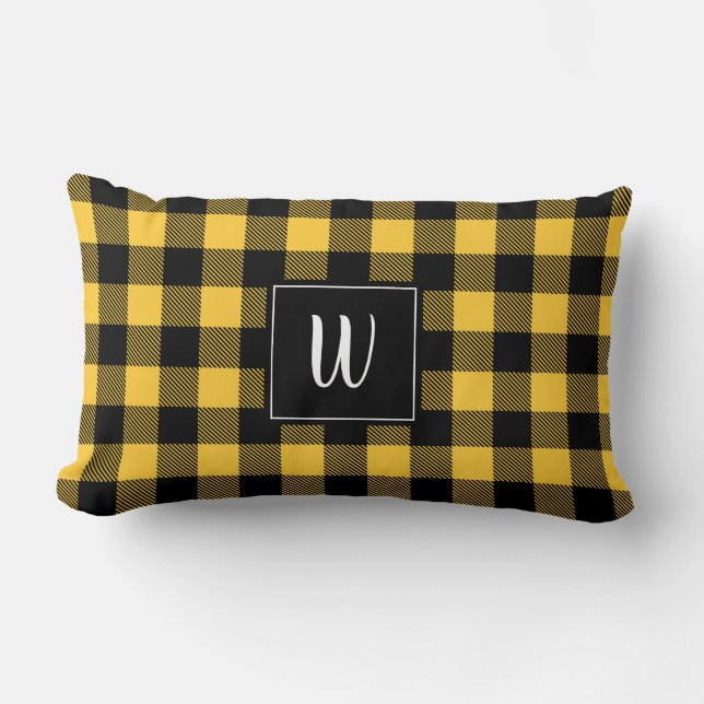 Personalized Yellow Buffalo Plaid Pillow Modern (Front)