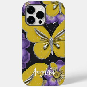 Personalized Yellow Butterflies and Purple Flowers Case-Mate iPhone 14 Pro Max Case