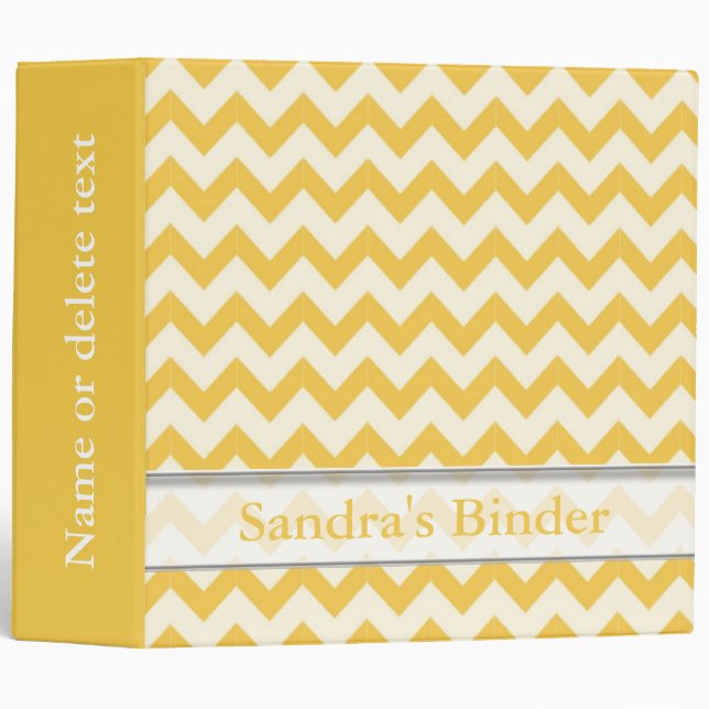 Personalized Yellow Chevron Zigzag Stripe Pattern Binder (Front/Spine)