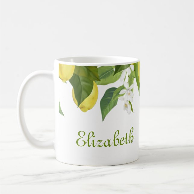 Personalized Yellow Citrus Watercolor Lemons Coffee Mug (Left)