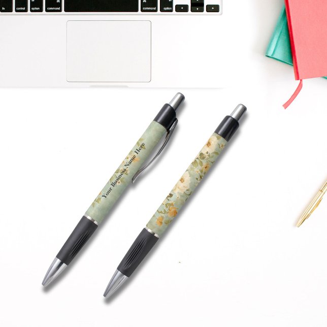 Personalized Yellow Cream Floral Business Pen (Yellow Cream Florals Personalized Business Pens, or for personal use - monogram it with your name)
