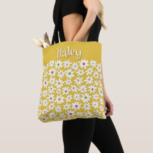 Personalized Yellow Daisy Print Tote Shoulder Bag